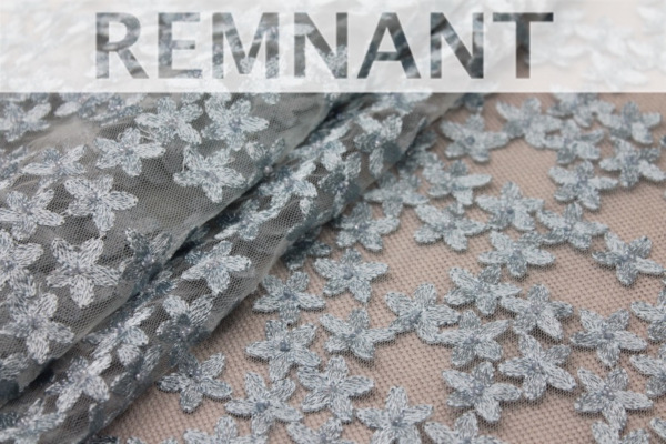 Beaded and Embroidered Flowers on Tulle - New Pale Blue - 0.15m Piece fabric
