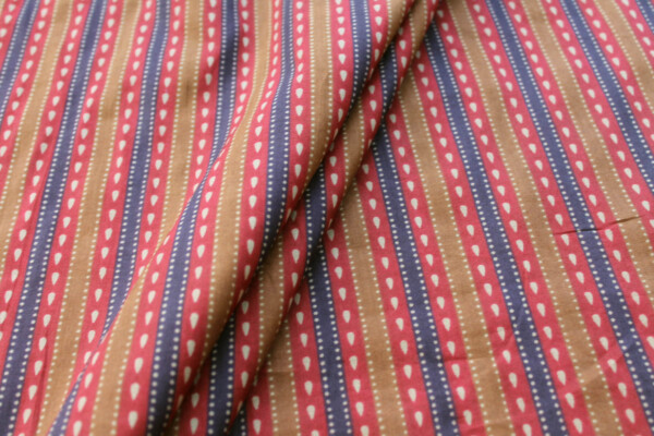 Printed Cotton Lawn - Black, Caramel and Dark Red Stripes fabric