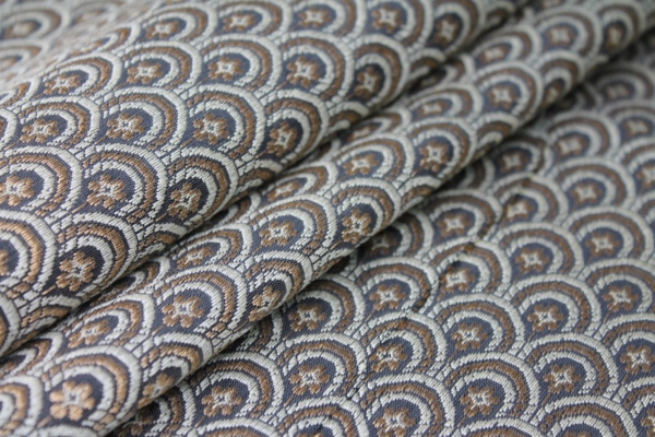 Banaras Brocade - Charcoal, Ivory and Gold Scale Pattern fabric