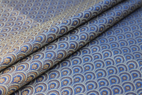 Banaras Brocade - Royal Blue, Ivory and Gold Scale Pattern fabric