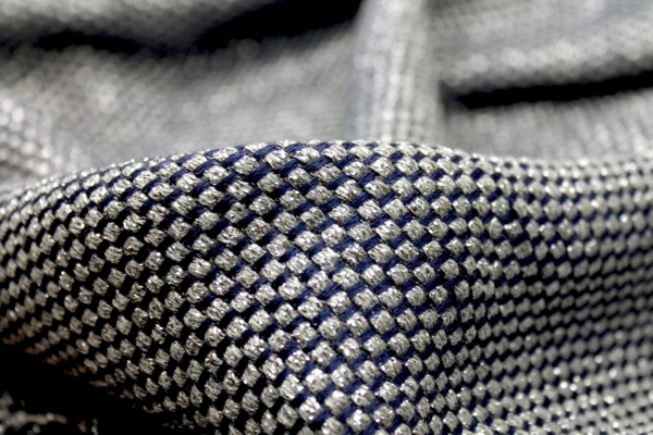 Navy, Grey and Silver Basket Weave fabric