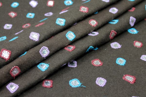 Embroidered Brown Wool with Mirrors fabric