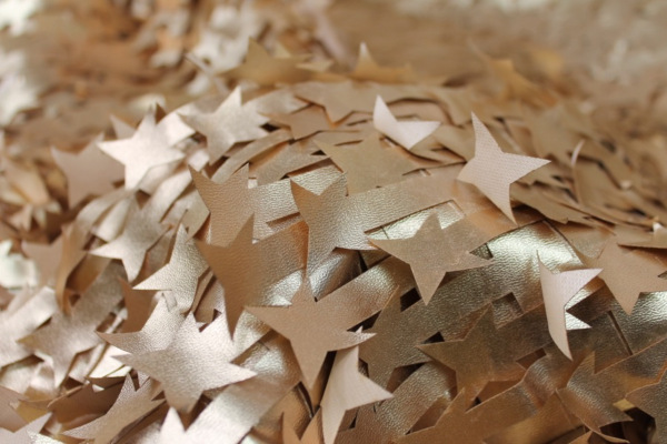 Gold Leatherette Stars on Tulle fabric