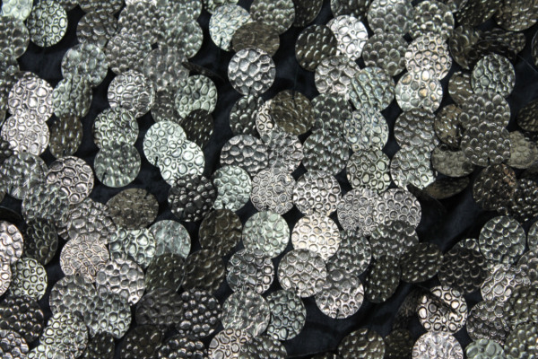 Textured Gold Disc Sequin On Black Silk Habotai fabric