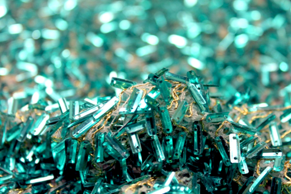 Small Rectangular Sequin On Mesh - Turquoise fabric