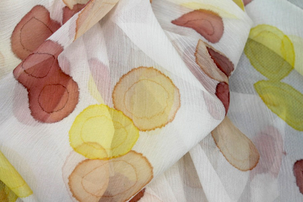 Silk Chiffon w/Ink Droplets - Burgundy, Red and Yellow fabric