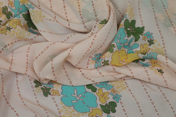 Floral Printed Silk Chiffon - Multi Colour on Peach fabric