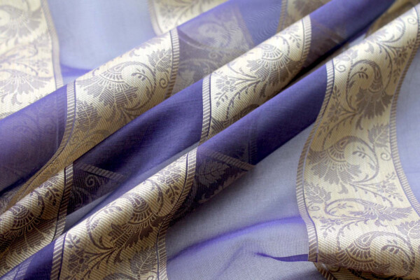 Jacquard Striped Silk Organza - Dark Navy and Gold fabric