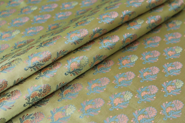 Soft Banaras Brocade - Pale Green, Blue and Salmon fabric