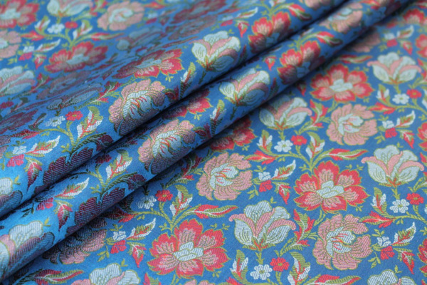 Soft Banaras Brocade - Royal Blue, Pinks and Green fabric