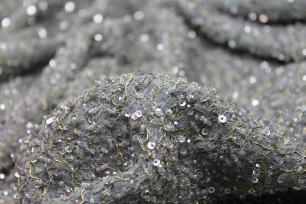 Mesh Mounted Silk Georgette with Sequins & Beads - Grey / Duckegg fabric