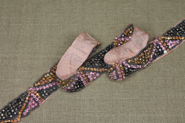 Beaded Diamanté Grosgrain Ribbon in Pink Gold and Grey trim