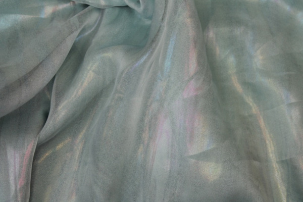 Foil Printed Chiffon - Pale Blue Oil Slick fabric
