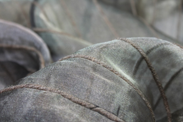 Silk Organza - Metallic Black Gold with Hessian String fabric