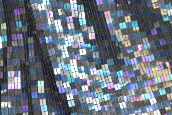 Square Sequin on Silk Chiffon Black/Blue fabric