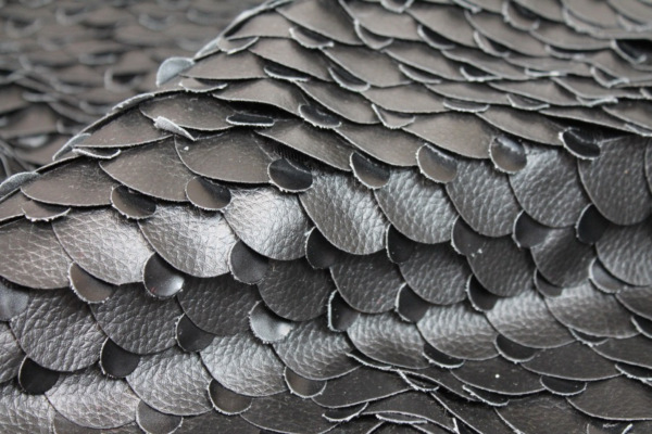 Black Leatherette Scales on Tulle fabric