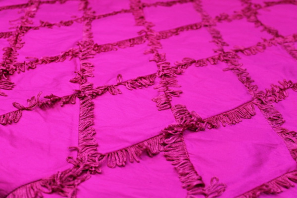 Silk Dupion with Fringed Harlequin Pintuck - Bright Pink fabric