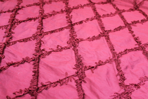 Silk Dupion with Fringed Harlequin Pintuck - Deep Red fabric