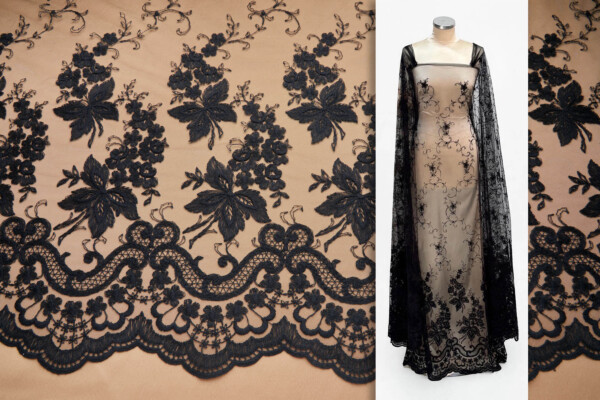 Black Cotton Embroidery on Black Tulle