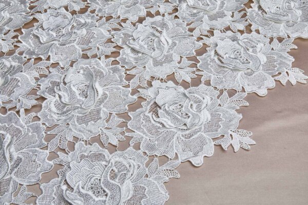 Guipure Lace with 3D Applique Flowers in Ivory fabric