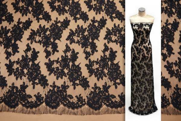 Corded Rose Design Lace - Black