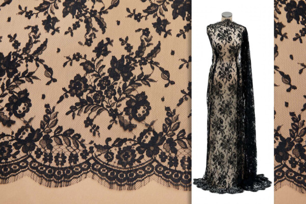 Classic Floral Bouquet Leavers Lace in Black - 170cm