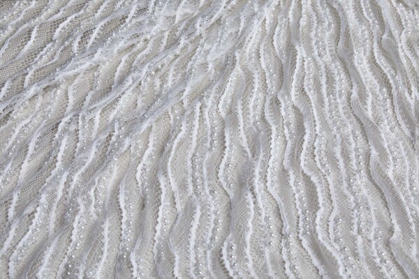 Italian Hand Beaded Lace - Pale Ivory with Pearls and Glass Beads fabric