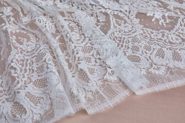 Classic Rose Spray Leavers Lace - Ivory fabric