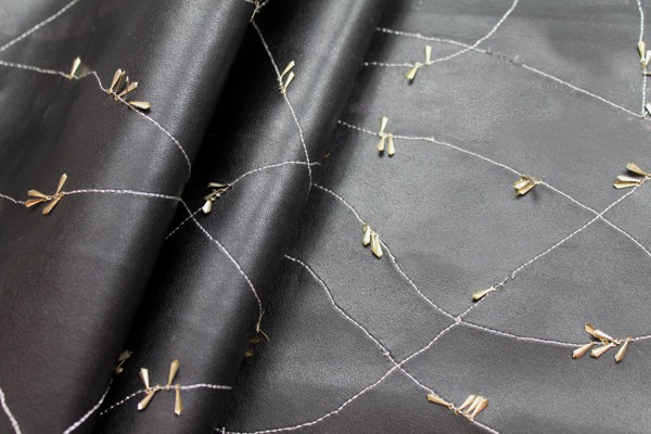 Embellished Leatherette - Black with Gold Metal Sequins fabric