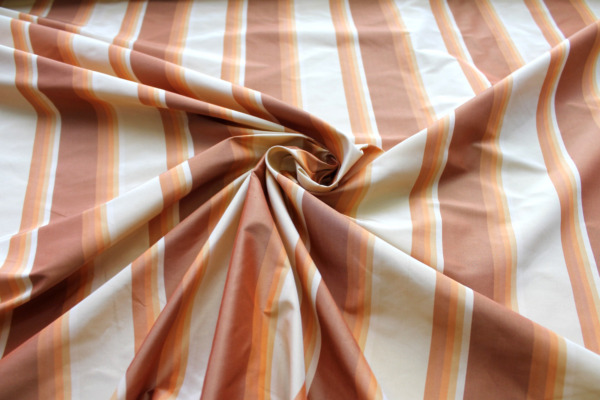 Orange and Cream Striped Silk Taffeta fabric