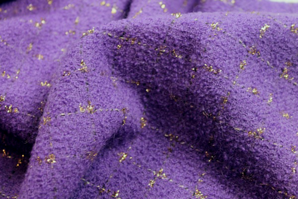 Wool Boucle - Violet with Gold Lurex Check fabric