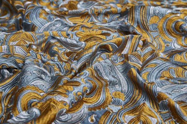Heavy Swirl Embroidered Dupion - Teal/Gold fabric