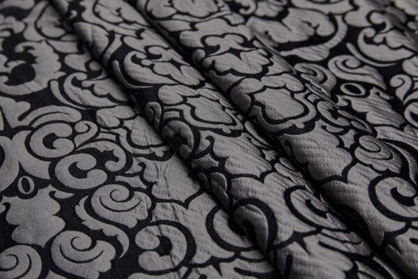 Large Scale Cloaqué Style Brocade - Black and Grey fabric