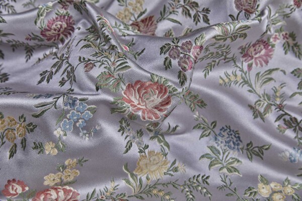 Classic Regency Floral Brocade - Lilac with Coral, Green, Yellow and Blue fabric
