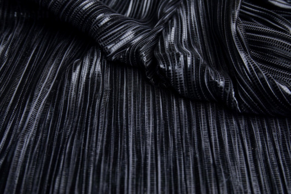 Pleated & Foiled Fluid Lamé - Black fabric