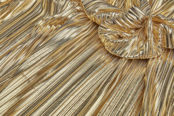 Pleated & Foiled Fluid Lamé - Gold fabric