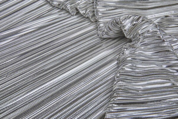 Pleated & Foiled Fluid Lamé - Silver fabric
