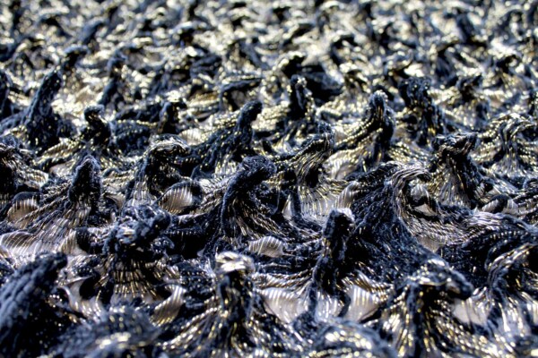 "Point" Shirred Viscose and Lurex Devore - Black & Gold fabric