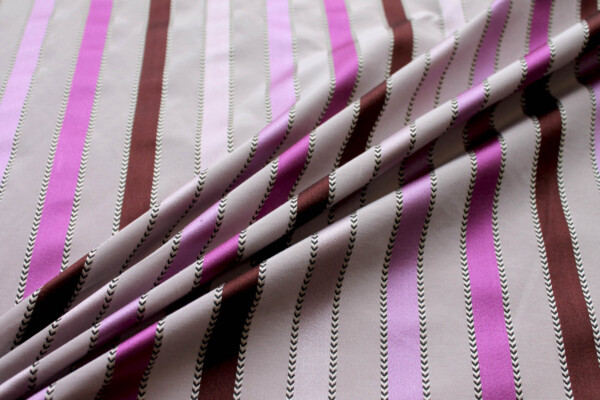 Purple, Lavender and Brown Satin Stripe Brocade fabric