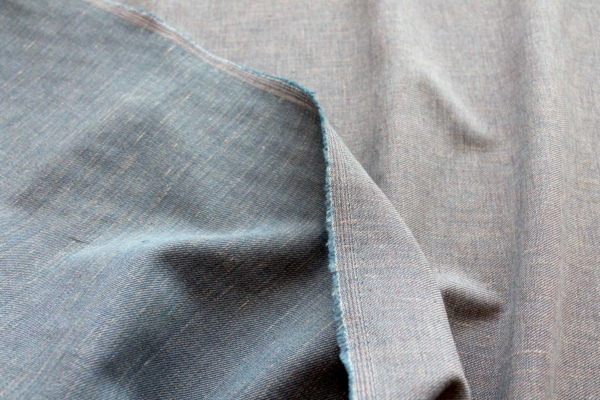 Reversible Linen Twill Weave "Denim" in Mid Blue / Light Brown fabric