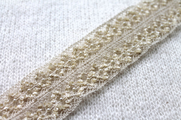 Sequinned Trellis Lace Trim - Cream with Cream Sequins
