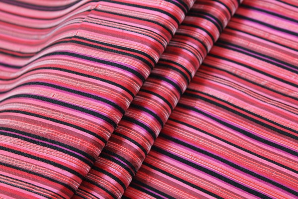 Striped Brocade - Red Pink & Black fabric