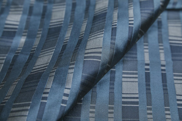 Reversible Stripe Brocade - Grey, Blue and Navy fabric