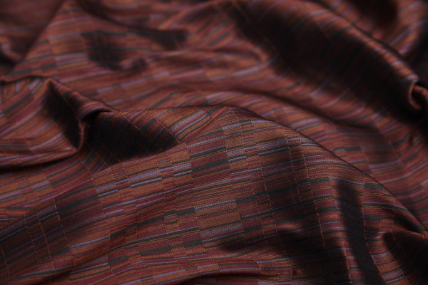 Reversible Stripe Brocade - Red, Rust, Mauve and Black fabric