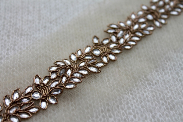 Floral Diamante and Metal Work Trim - Gold