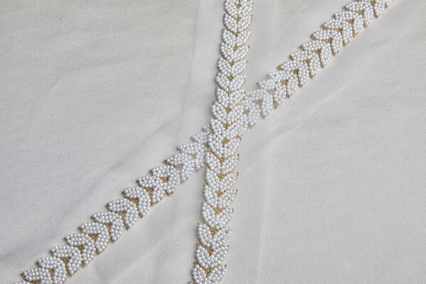 Pearl and Metal Work Leaf Trim - Gold and Ivory