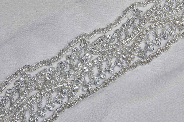 Beaded Diamante Trim in Ivory and Silver