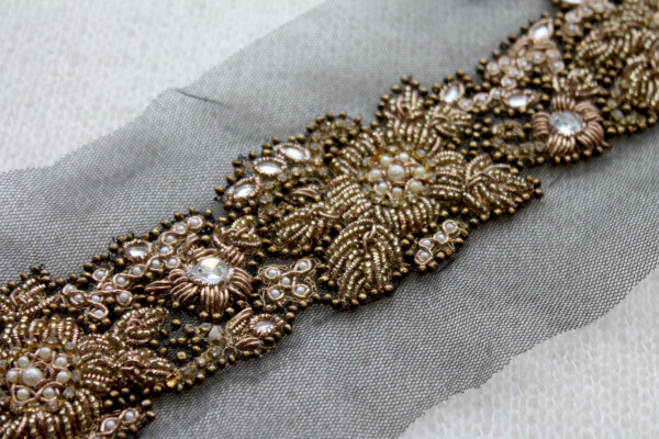 Gold Floral Beaded Diamante and Zari Work Trim