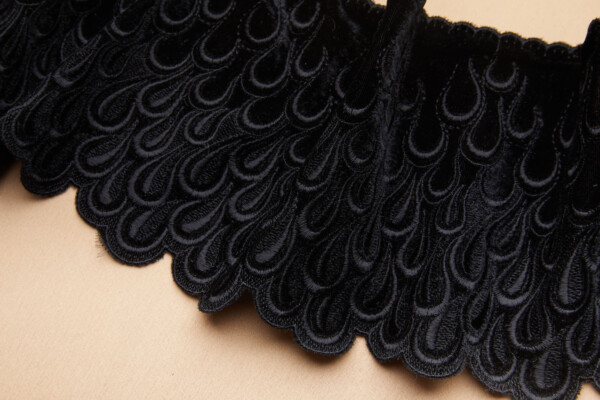 Abstract Teardrop Embridered Velvet Band - Black