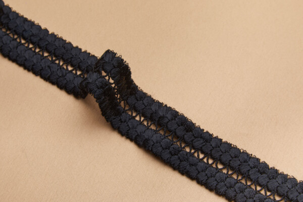 Circles and Stitch Braid Style Guipure Lace Trim - Black
